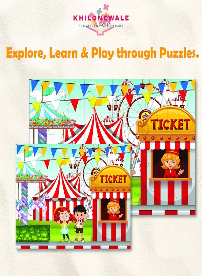 Khilonewale Combo of Wooden Farm Animal & Fair Jigsaw Puzzles for Kids - 24-Piece Educational Puzzle Toys for Toddlers & Preschoolers, Enhances Cognitive Skills & Imagination - Image 4